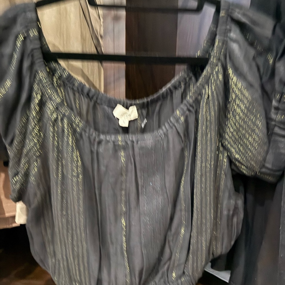 Elan Black and Gold size M two piece off the shoulder top and ruffle mini